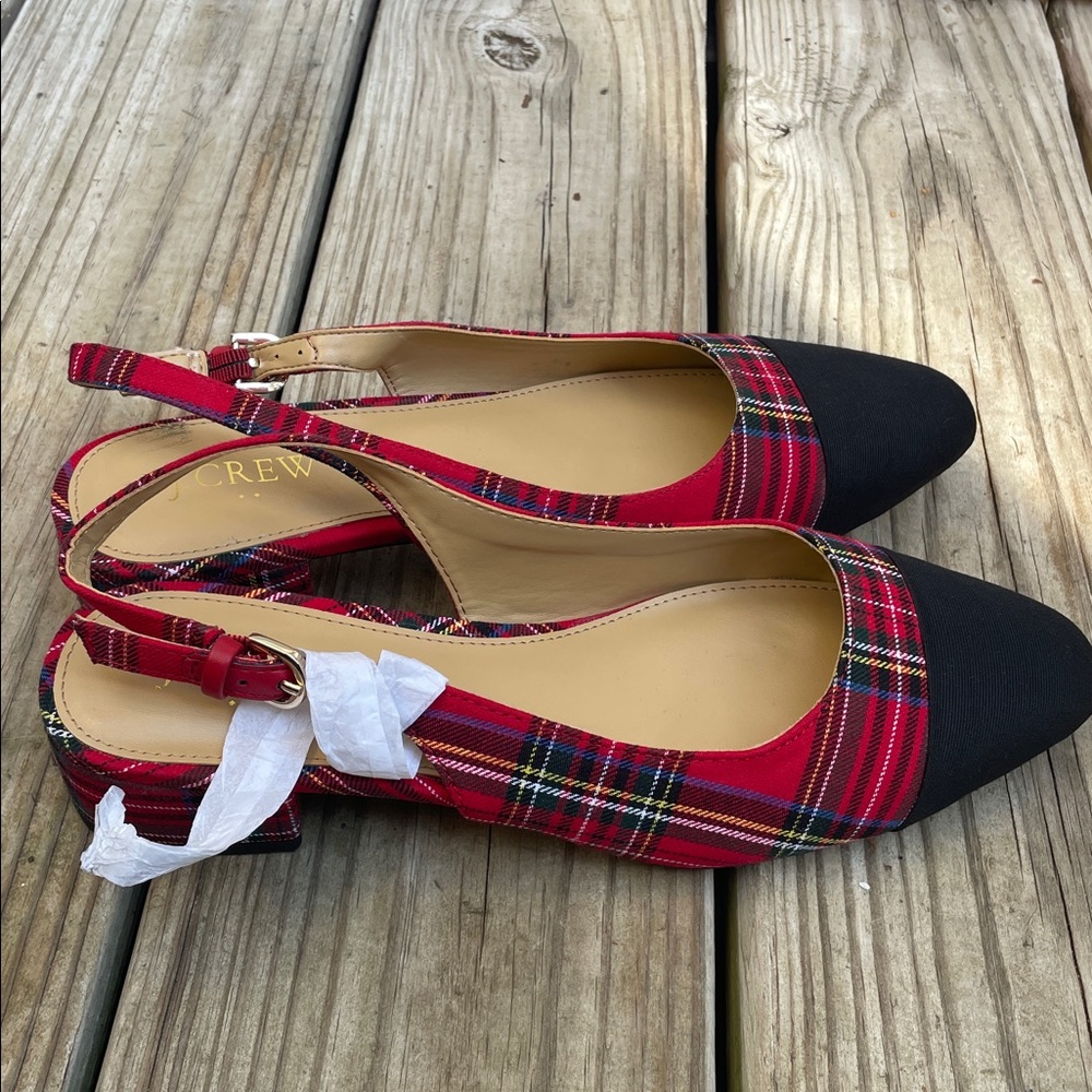 LIKE NEW: J.Crew Tartan Low-Heel Slingback Shoes Size 7.5 - Picture 3 of 13